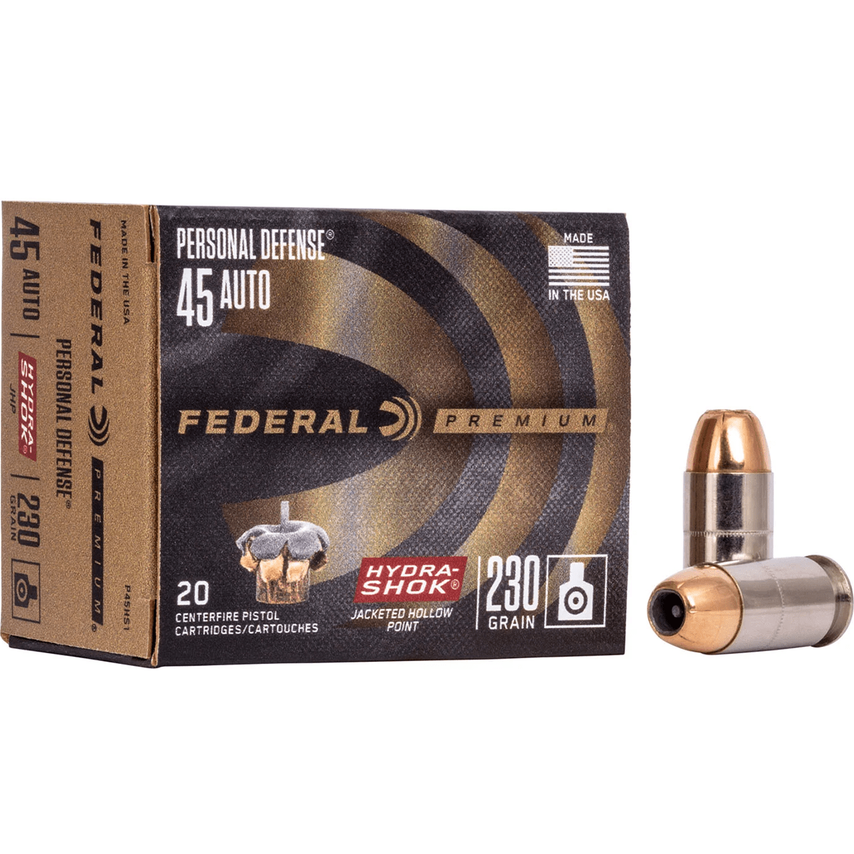Federal Premium Personal Defense 45 ACP 230 gr Hydra-Shok Jacketed Hollow Point Handgun Ammo