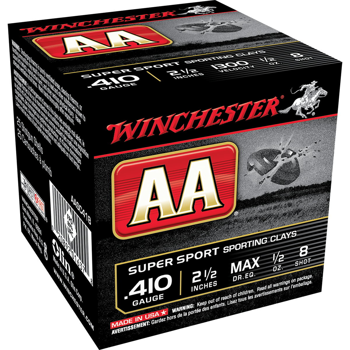 Winchester Ammo AASC418 AA Super Sport 410 Gauge Shotgun Ammo 2.5" 1/2 oz 8 Shot 25 Rounds
