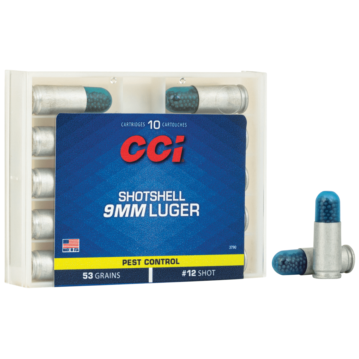 CCI 3790 Pest Control Shotshell 9mm Luger 64 gr 1450 fps Shotshell #12 Shot 10 Bx