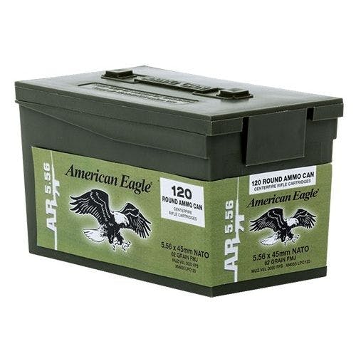 Federal 5.56 NATO 62 Grain Green Tip FMJ-BT 120 Round Plastic Ammo Can