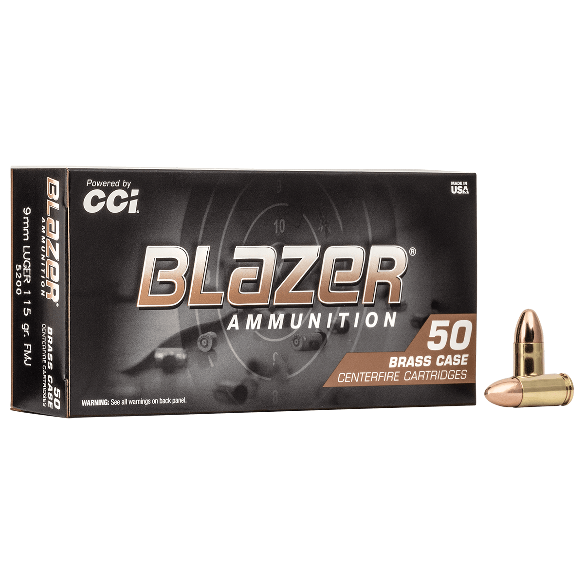 Blazer Brass 9mm Luger Ammo 115 Grain FMJ Ammunition (50 Rounds)