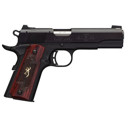 Browning 051851490 1911-22 Black Label Medallion 22 LR 4.25" 10+1 Matte Black Aluminum Rosewood with Integrated Gold Buck Mark Inlay Grip