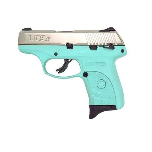 Ruger 3262 LC9S Nickel Slide with Turquoise Frame 9mm Striker Fire With Manual Safety