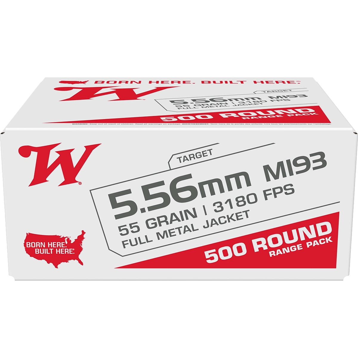 Winchester Ammo 5.56x45mm NATO M193 Ammo 55 Grain FMJ 500 Rounds Value Pack