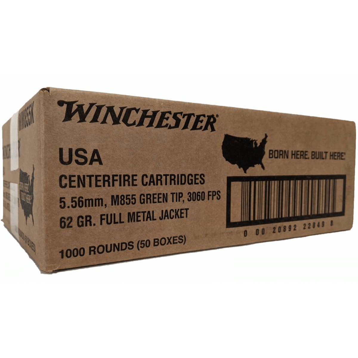 Winchester Ammo WM855K USA Green Tip M855 5.56x45mm NATO 62 gr FMJ 1000 Round Bulk Case