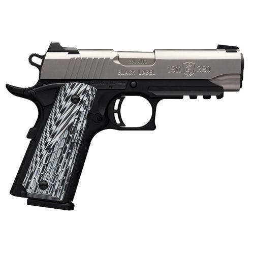 Browning 1911-380 Black Label Pro Compact with Rail Single 380 Automatic Colt Pistol (ACP) FO 3.62" 8+1 Black G10 Grip Stainless Steel